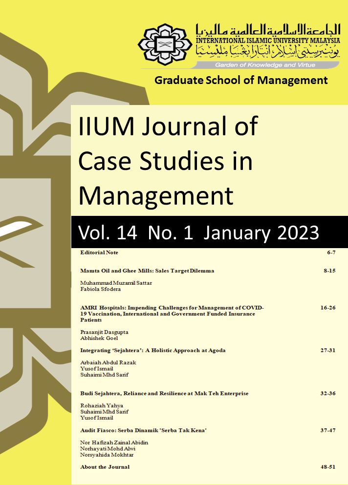 					View Vol. 14 No. 1 (2023): IIUM journal of case studies in Management
				