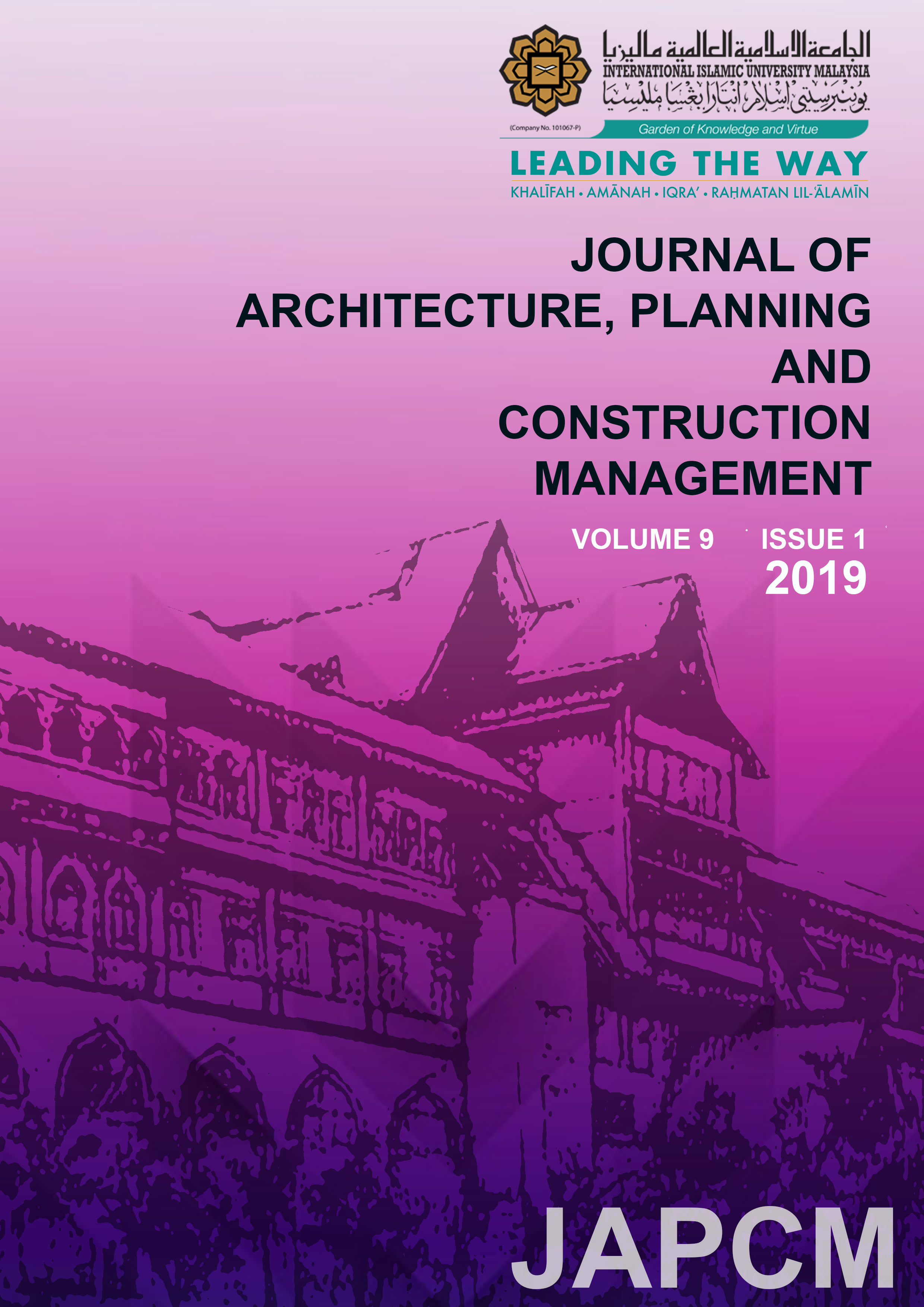 					View Vol. 9 No. 1 (2019): Journal of Architecture, Planning and Construction Management (JAPCM)
				