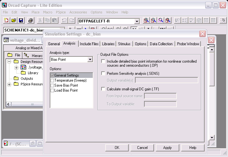 Bias Point Analysis: Selecting Bias Point Option