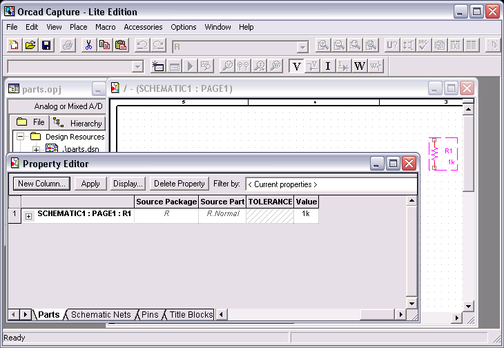 Orcad Capture: Property Editor for Resistor