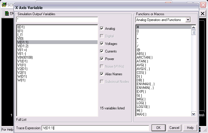Change X Axis Variable to V(D1:1)