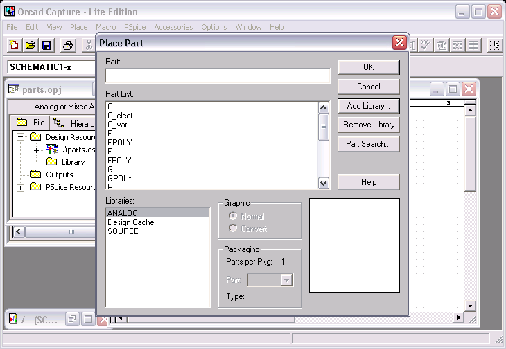 Orcad Capture: Add Analog and Source Libraries