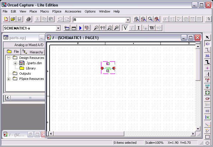 Orcad Capture: Placing R on Schematic