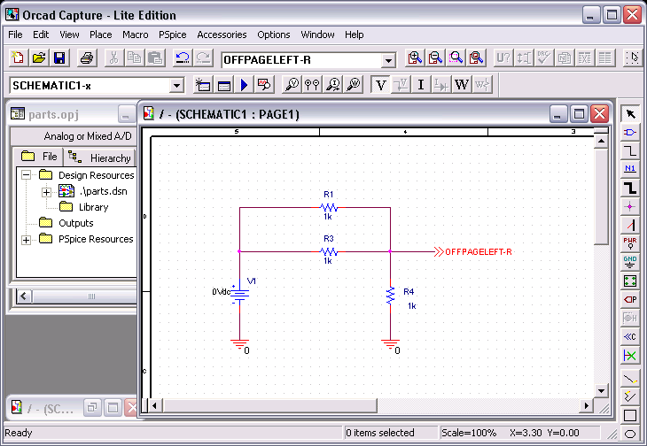 Orcad Capture: Voltage Divider with Off-Page Connector Output