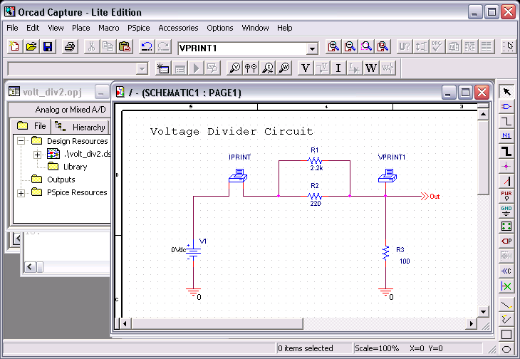 Orcad Capture: Voltage Divider 2 Schematic
