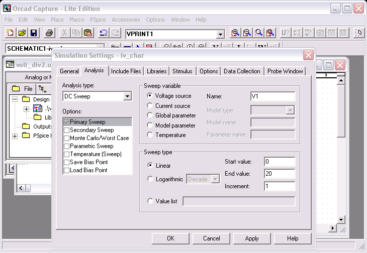 Orcad Capture: DC Sweep Simulation