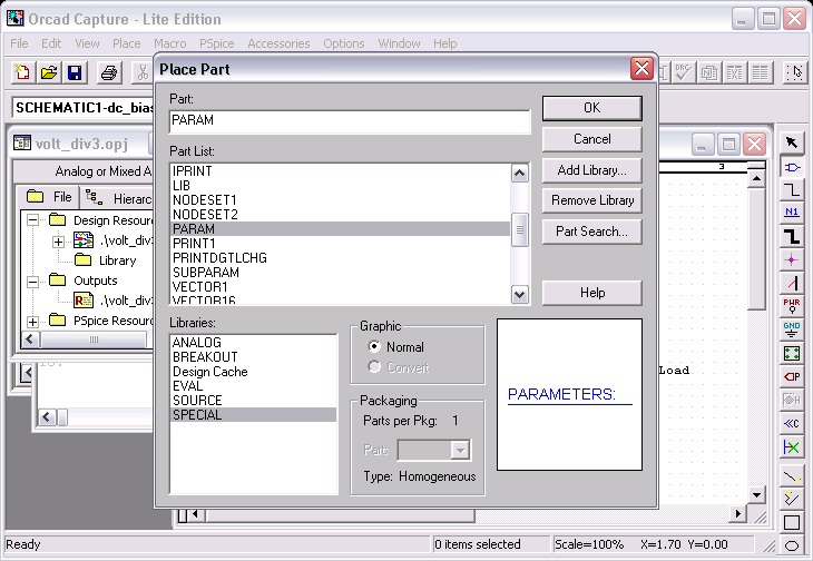 Voltage Divider with Load, Selection of Parameter Part