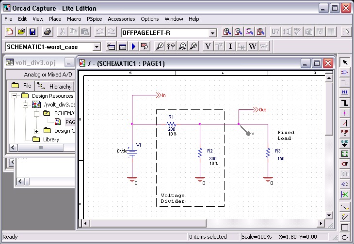 Circuit Ready for PSpice Worst Case Simulation