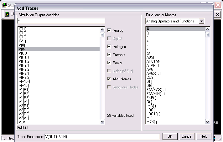 Monte Carlo Simulation: Generate V(OUT)/V(IN) Trace